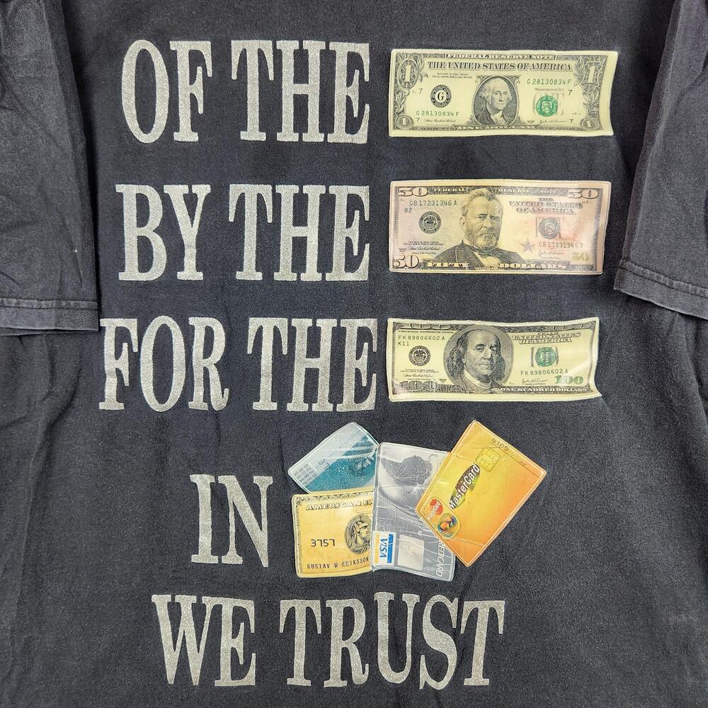 In We Trust Money Graphic Shirt Mens XL Black Parody Currency Cash Bling Y2K